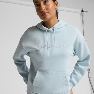 Puma Tonal Script Hoodie with Ribbed Cuffs,Drawstring Hood Frosted Dew Medium